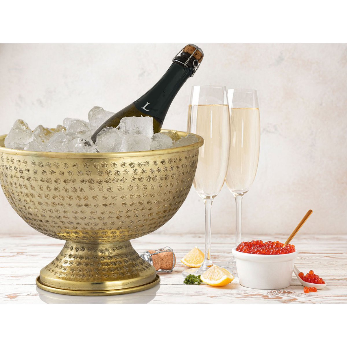 Weinkühler 4-teilig Flaschenkühler Metall ø 29 cm Sektkühler rund silber gold Eiskühler Champagner variant: gold