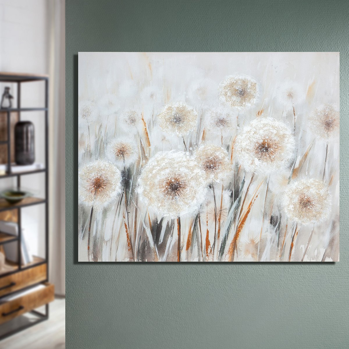 Holz/Leinen Bild "Pusteblumen-Feld"