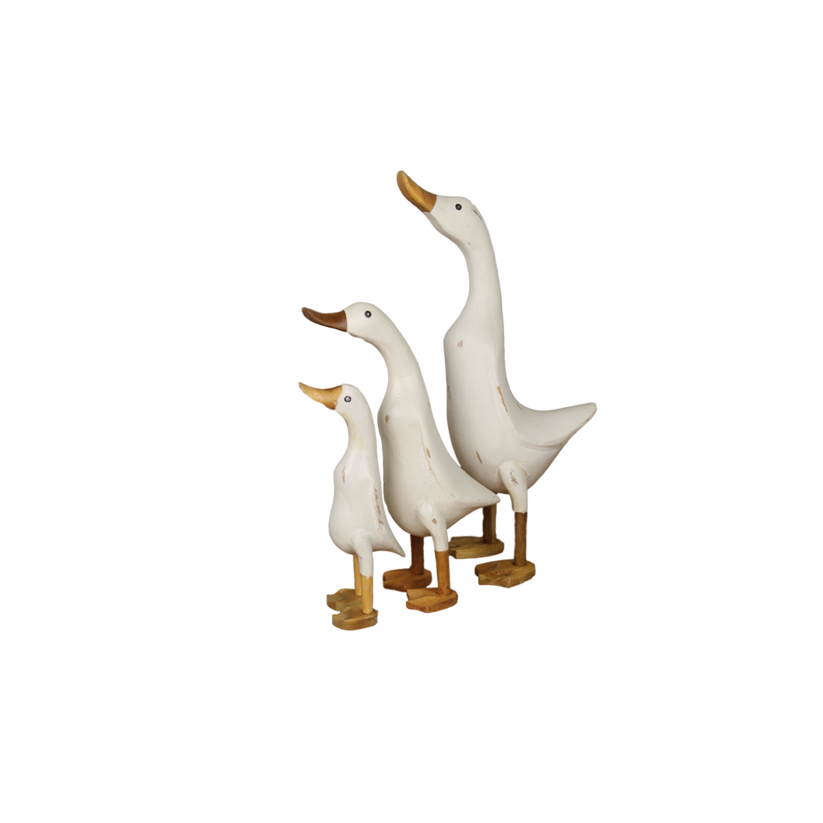 3-teiliges Entenfiguren-Set – weiß gewaschen – Bambus