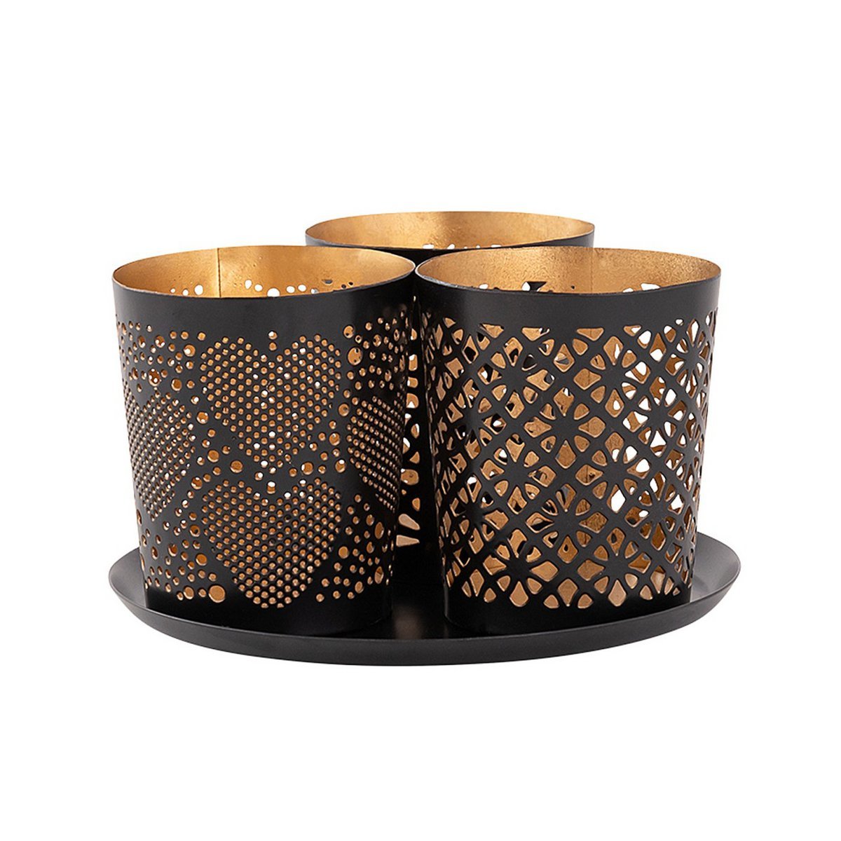 Kerzenhalter 3er Set Kerzenständer Kreta Teelichthalter rund schwarz gold