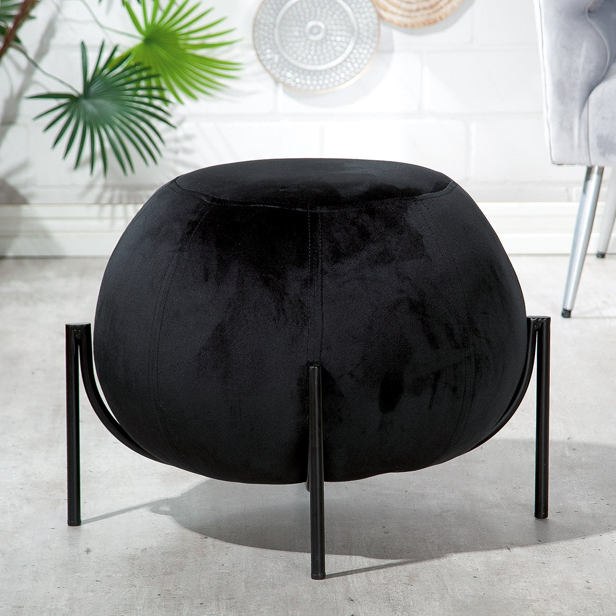 Samtstoff Hocker/Pouf "York" schwarz