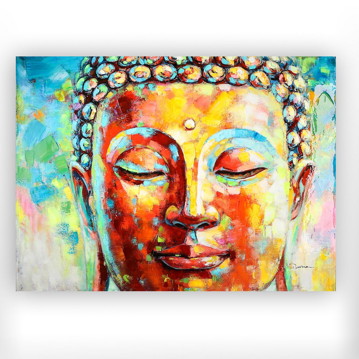 Holz/Leinen Bild "Buddha" bunt,hochglänzend 90x120cm